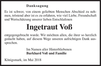 Traueranzeige von Ingetraut Voß  von Magdeburger Volksstimme