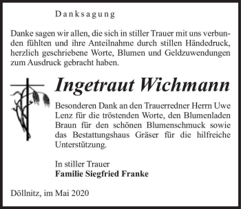 Traueranzeige von Ingetraut Wichmann  von Magdeburger Volksstimme
