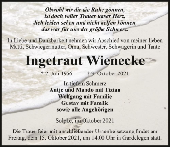 Traueranzeige von Ingetraut Wienecke  von Magdeburger Volksstimme