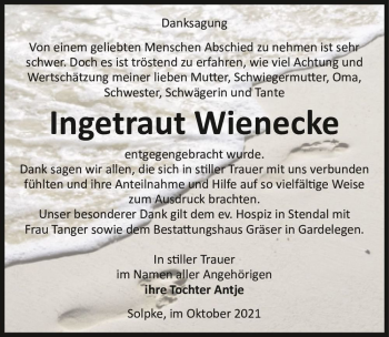 Traueranzeige von Ingetraut Wienecke  von Magdeburger Volksstimme