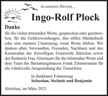 Traueranzeige von Ingo-Rolf Plock  von Magdeburger Volksstimme