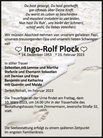 Traueranzeige von Ingo-Rolf Plock  von Magdeburger Volksstimme