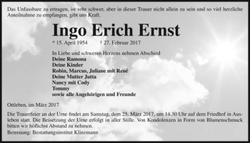 Traueranzeige von Ingo Erich Ernst  von Magdeburger Volksstimme