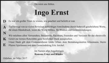 Traueranzeige von Ingo Ernst  von Magdeburger Volksstimme