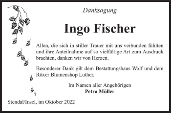Traueranzeige von Ingo Fischer  von Magdeburger Volksstimme