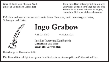 Traueranzeige von Ingo Grabow  von Magdeburger Volksstimme
