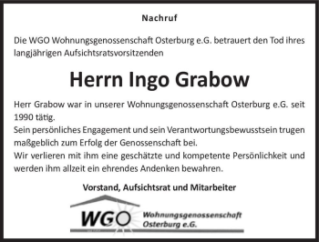 Traueranzeige von Ingo Grabow  von Magdeburger Volksstimme