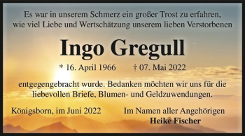 Traueranzeige von Ingo Gregull  von Magdeburger Volksstimme
