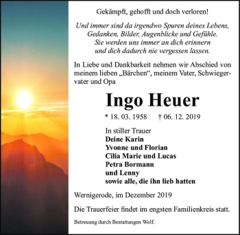 Traueranzeige von Ingo Heuer  von Magdeburger Volksstimme