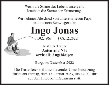 Traueranzeige von Ingo Jonas  von Magdeburger Volksstimme