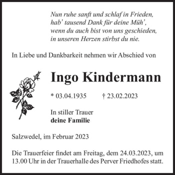 Traueranzeige von Ingo Kindermann  von Magdeburger Volksstimme