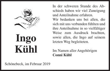 Traueranzeige von Ingo Kühl  von Magdeburger Volksstimme
