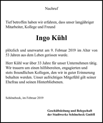 Traueranzeige von Ingo Kühl  von Magdeburger Volksstimme