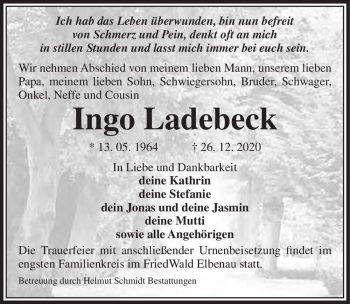 Traueranzeige von Ingo Ladebeck  von Magdeburger Volksstimme