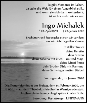 Traueranzeige von Ingo Michalek  von Magdeburger Volksstimme