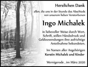 Traueranzeige von Ingo Michalek  von Magdeburger Volksstimme