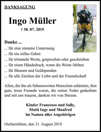 Traueranzeige von Ingo Müller  von Magdeburger Volksstimme