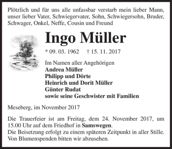Traueranzeige von Ingo Müller  von Magdeburger Volksstimme