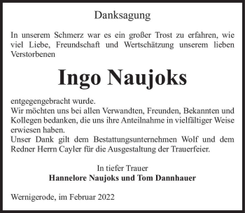 Traueranzeige von Ingo Naujoks  von Magdeburger Volksstimme