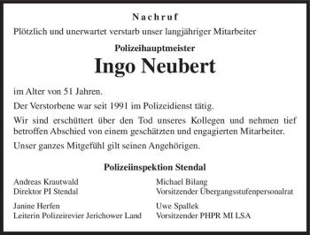 Traueranzeige von Ingo Neubert  von Magdeburger Volksstimme