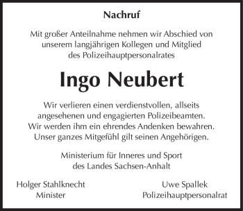 Traueranzeige von Ingo Neubert  von Magdeburger Volksstimme