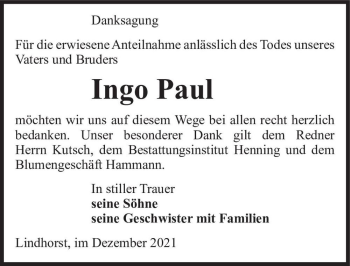 Traueranzeige von Ingo Paul  von Magdeburger Volksstimme
