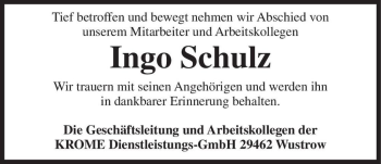 Traueranzeige von Ingo Schulz  von Magdeburger Volksstimme