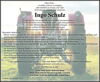 Traueranzeige von Ingo Schulz  von Magdeburger Volksstimme