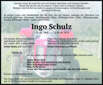 Traueranzeige von Ingo Schulz  von Magdeburger Volksstimme
