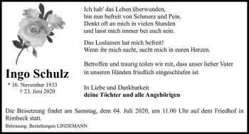 Traueranzeige von Ingo Schulz  von Magdeburger Volksstimme