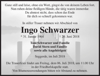 Traueranzeige von Ingo Schwarzer  von Magdeburger Volksstimme