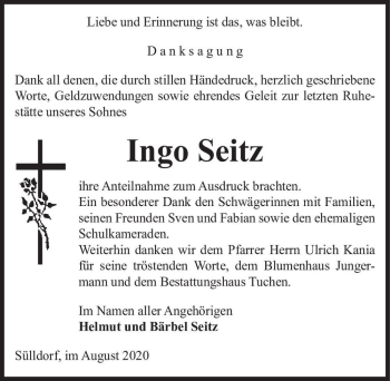 Traueranzeige von Ingo Seitz  von Magdeburger Volksstimme