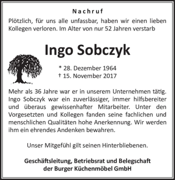 Traueranzeige von Ingo Sobczyk  von Magdeburger Volksstimme