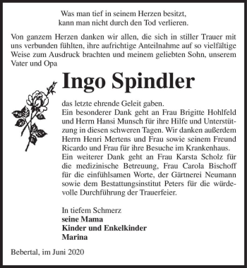 Traueranzeige von Ingo Spindler  von Magdeburger Volksstimme