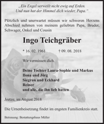 Traueranzeige von Ingo Teichgräber  von Magdeburger Volksstimme