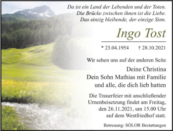 Traueranzeige von Ingo Tost  von Magdeburger Volksstimme