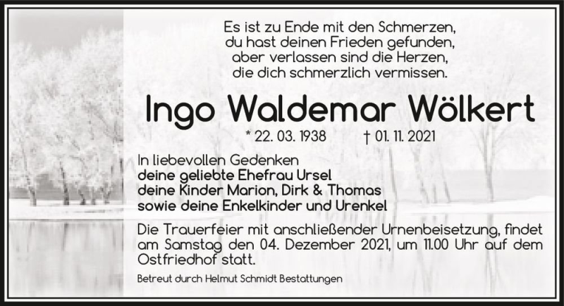  Traueranzeige für Ingo Waldemar Wölkert  vom 20.11.2021 aus Magdeburger Volksstimme