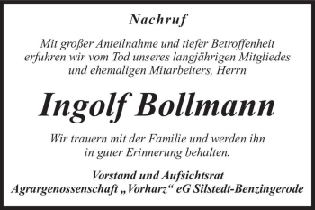 Traueranzeige von Ingolf Bollmann  von Magdeburger Volksstimme