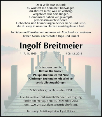 Traueranzeige von Ingolf Breitmeier  von Magdeburger Volksstimme
