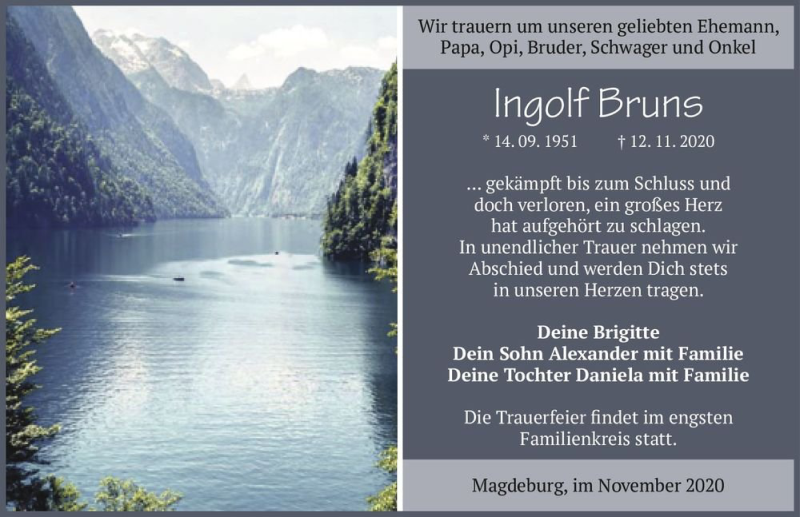  Traueranzeige für Ingolf Bruns  vom 21.11.2020 aus Magdeburger Volksstimme