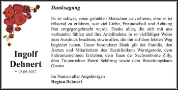 Traueranzeige von Ingolf Dehnert  von Magdeburger Volksstimme