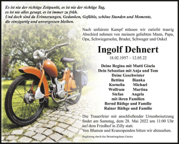 Traueranzeige von Ingolf Dehnert  von Magdeburger Volksstimme