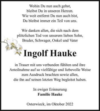 Traueranzeige von Ingolf Hauke  von Magdeburger Volksstimme