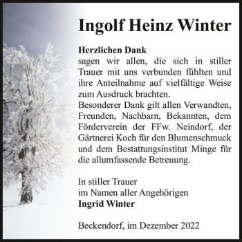 Traueranzeige von Ingolf Heinz Winter  von Magdeburger Volksstimme