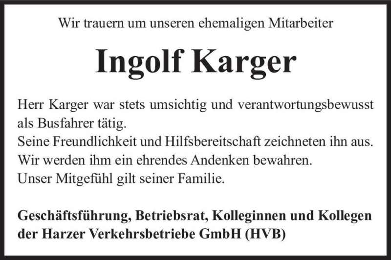  Traueranzeige für Ingolf Karger  vom 05.11.2022 aus Magdeburger Volksstimme