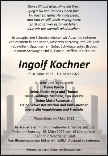 Traueranzeige von Ingolf Koch  von Magdeburger Volksstimme