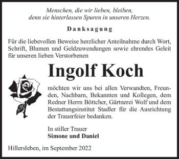 Traueranzeige von Ingolf Koch  von Magdeburger Volksstimme