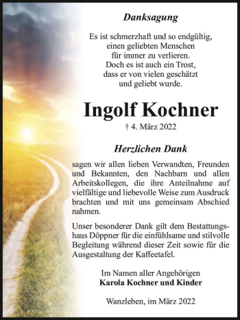 Traueranzeige von Ingolf Kochner  von Magdeburger Volksstimme