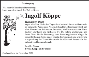 Traueranzeige von Ingolf Köppe  von Magdeburger Volksstimme