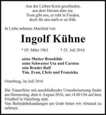 Traueranzeige von Ingolf Kühne  von Magdeburger Volksstimme